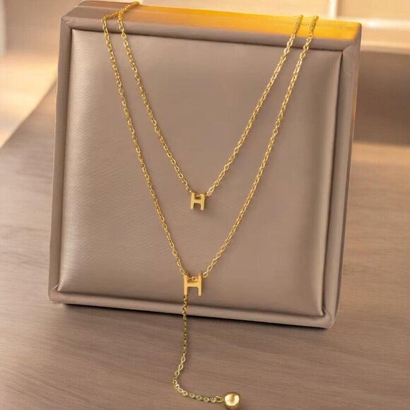Jewelry Gifts Jewelry - 18K Gold Plated Stainless Steel H Pendant Necklace